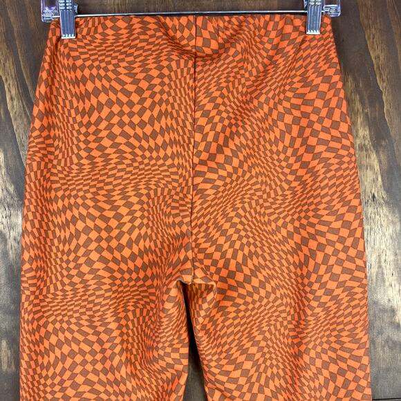 Cuidado Con El Perro Womens Pants Orange Checkered Illusion Pull On Leggings M - Picture 9 of 10